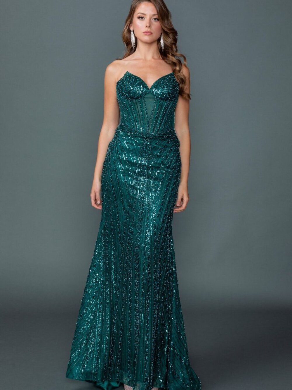 NEW HUNTER-GREEN Evening Gown Floor Length Formal Elegant Stunning 4606